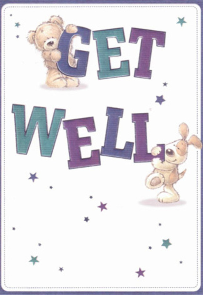 Within this cheerful get well card, a bear and a puppy convey gentle encouragement, their presence reminiscent of the warmth found in Enfield's community spaces from Palmers Green's leafy streets to the friendly bustle around Enfield Town Park. Playful stars circulate around them like tiny tokens of comfort, scattering uplifting energy that mirrors the positivity of a well-crafted bouquet. The typography-large, bold, and shaded in soothing purples and aquamarines-anchors the design in nurturing reassurance, while the bear's fluffy fur and the puppy's velvety, floppy ears are brought to life with tactile brushstrokes. The artist's attention to texture and form invites the viewer to imagine the soft, plush feel beneath one's fingertips-an effect not unlike the sensation of handling the freshest peonies or roses provided by Enfield's own talented florists. A crisp white background lends openness and serenity, perfect for moments when clarity and peace of mind are most needed. Picture this card travelling alongside a hand-arranged bouquet from Florist Enfield-together, they become a radiant gesture of support and heartfelt care. The card's airy, buoyant mood appeals across generations and circumstances, offering a visual and emotional balm that could brighten a loved one's spirits whether recuperating at home or in one of Enfield's cherished care centres.