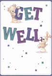Radiating warmth and gentle optimism, this enchanting get well card is a joyful sight, ideal for lifting spirits across Enfield. Two loveable characters-a fluffy teddy bear and an energetic puppy-are captured mid-play, balancing the bold, iridescent letters of 'Get Well' between them. The card's creamy backdrop glows softly, like the morning light streaming through florists' windows on Church Street, letting the indigo and teal hues of the text leap forward in cheerful contrast. Twinkling stars in tones of blue, violet, and aqua sparkle across the scene, infusing it with whimsical charm and a sense of bright possibility. The intricate illustration of the bear's downy fur and the puppy's silky ears invites a tactile imagination; it's as though one could reach out and feel their comforting plushness. This card doesn't just share wishes for a swift recovery-it extends an emotional embrace, echoing the gentle care that Florist Enfield infuses in every bouquet destined for local homes, hospitals, or care centres. It's a message of genuine comfort and support, delicately crafted for anyone in Enfield looking to send hope and kindness to someone on the mend.
